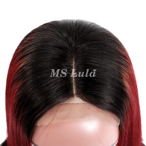 Black Root 1b/red/1b Ombre Color Straight BOB Lace Closure Wig - Image 4